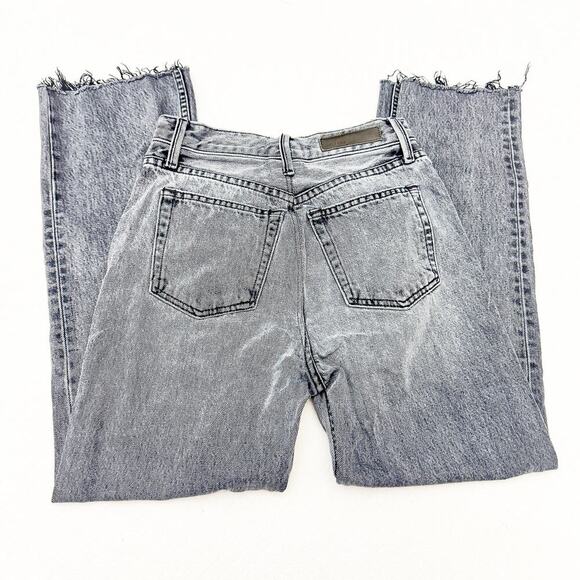 GRLFRND Mica Button Fly Black Smoke Charcoal Denim Jean Straight Raw Hem Size 24 - Picture 5 of 9